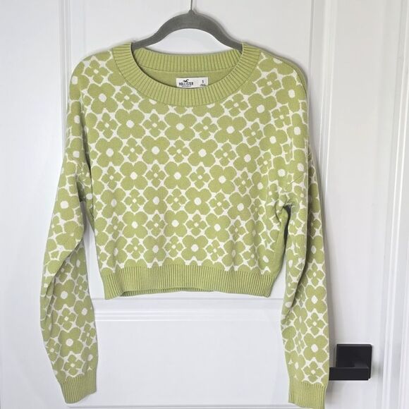 Hollister Retro Green White Flower Crop Sweater - Size Small - Picture 2 of 12